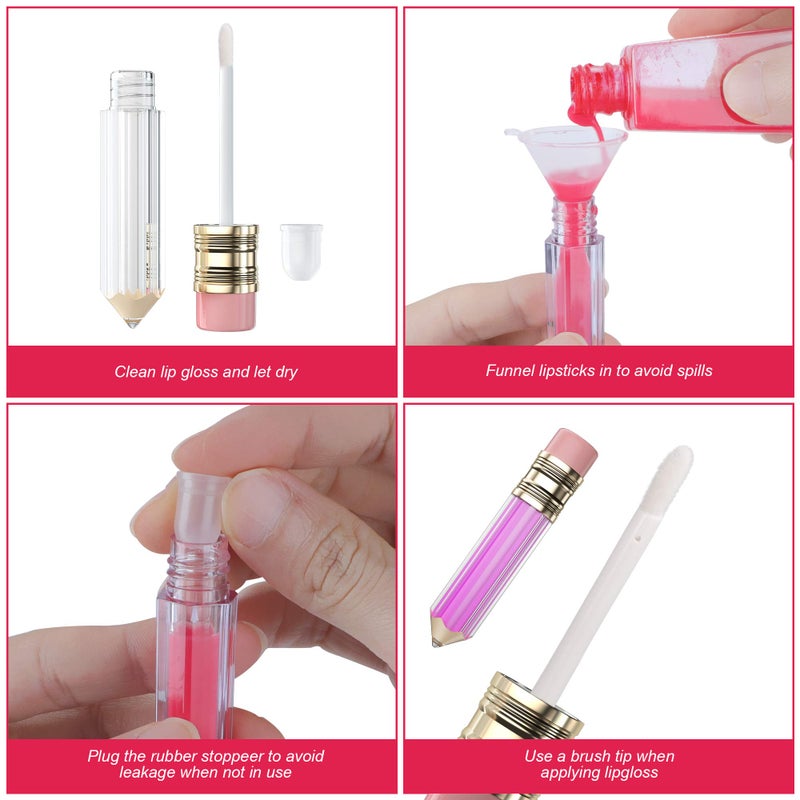 RONRONS 12 Pieces Pencil Lip Gloss Tubes, Empty Mini Pencil Shaped Lip Gloss Tubes Containers Clear Lip Balm Tube Plastic Refillable Bottle for Women Girls Gifts, 5ml - Image 5